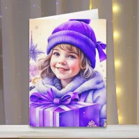 Cute Little Vintage Girl in Purple Christmas Card