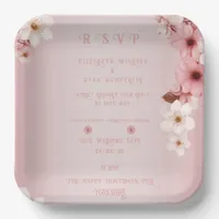 Elegant Floral Blossom Wedding Invitation Design Paper Plates