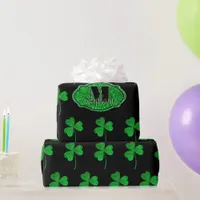 Green Sparkly Shamrocks Monogrammed St Patrick Wrapping Paper