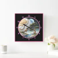 Giraffe gazes at the moonlit waters of Africa Square Wall Clock