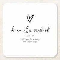 Love Calligraphy Thank You Heart Black B&W ID940 Square Paper Coaster
