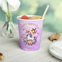 Pretty Pink, Purple and Gold Unicorn Birthday  Paper Cups