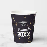 Graduate Blue Gold Glitter Confetti Graduation Cap Paper Cups