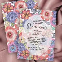 Colorful Detailed Flowers and Leaves Quinceañera Invitation