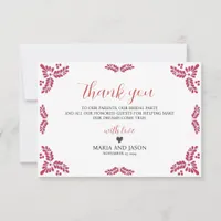 Mexican Talavera Red Floral Minimalist Wedding Thank You Card