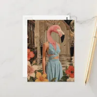 Flamingo Woman Wearing Blue Surreal  Postcard