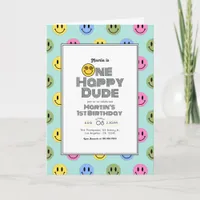 "One Happy Dude" Retro Smile 1st Birthday Party Invitation