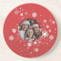 Red Christmas Frame with Snow Flakes  Coaster