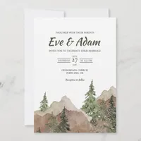 Rustic Alpine Mountain Watercolor Winter Wedding Invitation