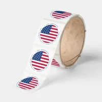 Patriotic Personalize American Flag Return Address Classic Round Sticker