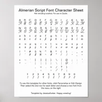 Almerian Script Font Character Sheet for Zazzle Poster