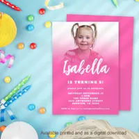 Modern Script Hot Pink Photo 5th Birthday Party Invitation