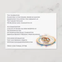 Elegant Watercolor Golden Rose Wedding Rings Enclosure Card