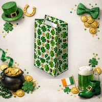 Lucky Shamrock Gold Pot Watercolor Pattern Small Gift Bag