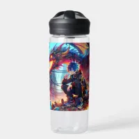 Anime Boy and Dragon in a Dystopian World Water Bottle