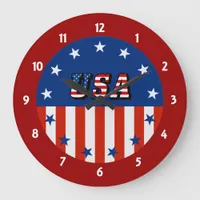 USA - American Flag and Stars in Circle Large Clock