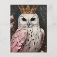Painting of an owl with a crown postcard
