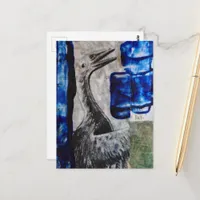 Dino Bird Blue Paint Mixed Media Collage Postcard