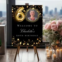 Black gold 60th photo birthday party welcome foam board