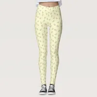 Rollerskate Pale Yellow Outline Cartoon Pattern Leggings