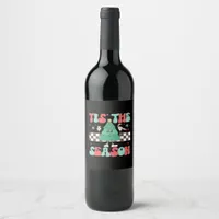 Tis Season Retro Womans Holiday Wine Label