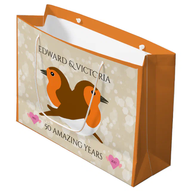 Beautiful European Robins: Any Year Anniversary Large Gift Bag