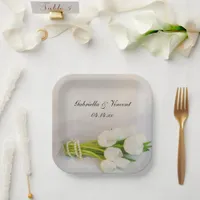 White Tulip Bouquet Spring Wedding Paper Plates