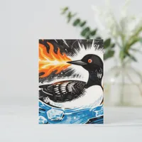 Angry fire breathing MN Loon melting ice lake  Postcard