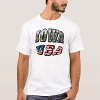 Iowa Picture and USA Flag Text T-Shirt