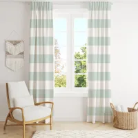 Pastel Mint And White Wide Horizontal Stripe  Blackout Curtains