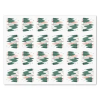 Cute Green & Coral Christmas Pine Tree Woodland Tissue Paper