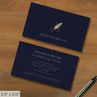 Blue Professional Luxury Gold Quill Logo Business Card