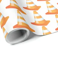 Orange and White Traffic Marker Construction Work Wrapping Paper