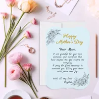 Simple Blue Custom Letter Mother’s Day Card