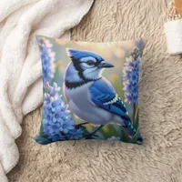 Pretty Blue Jay and Lilacs  Throw Pillow