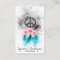 *~* Tribal Boho Peace Sign Feathers Flowers Grunge Business Card