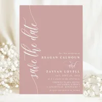 Dusty Rose Simple Modern Script Save The Date