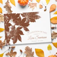 Brown Fall Leaves Celebration of Life Memorial  Foil Guest Book