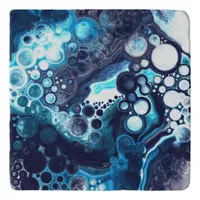Dark Blue Marble Digital Fluid Art   Trivet