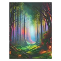 Dreamy Rainbow Colored Forest Trail Digital AI Art Tissue Paper