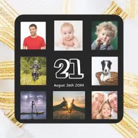 21st birthday party black photo collage guy square sticker