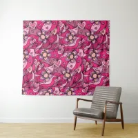 Cute pink hearts and flowers pattern tapestry