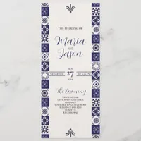 Mexican Talavera Majolica Navy Blue White Wedding Program