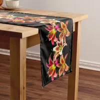 Elegant Trio of Yellow Pink Daylilies Floral Long Table Runner