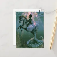 Dressage on a Seahorse Mermaid Postcard
