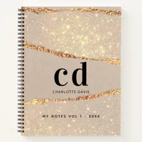 Beige gold marble monogram  notebook