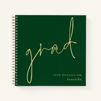 Grad Gold Script Green Graduation Guest Book