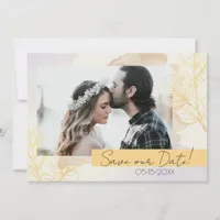 Elegant Watercolor and Gold Leaf Photo Save The Date