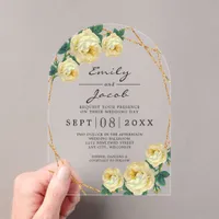 Elegant Gold Glitter Geometric Yellow Floral Wed Acrylic Invitations