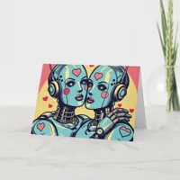 Two Female Robots in Love Birthday Card